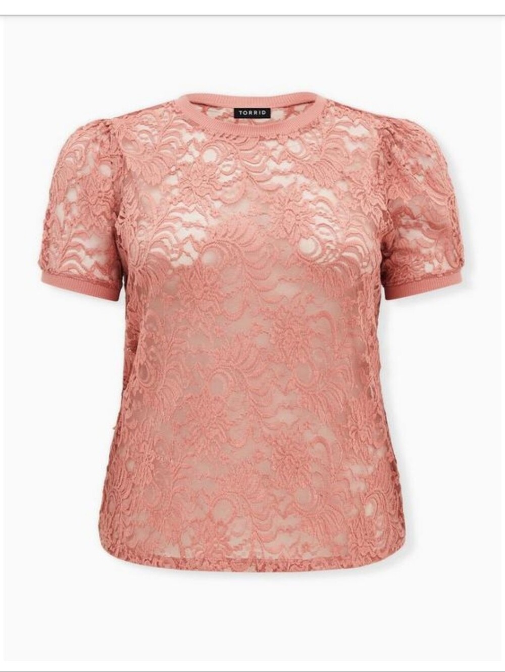 torrid Dusty Rose Lace-Textured Crew Neck Sweater